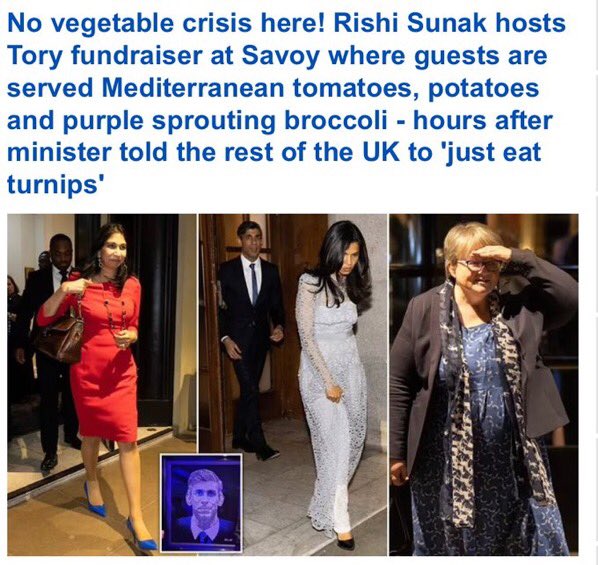 Tory politicians living it up in designer clothes at the Savoy whilst people in Britain die from hypothermia in their homes and can’t even source vegetables let alone afford the gas to cook them. There are no words for the rage I feel when I see this. I despise the scumbags.