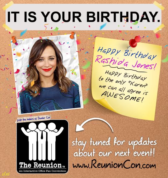 OfficeReunion's tweet photo. Happy birthday to @iamrashidajones the only “Karen” we all can agree is awesome. #reunioncon #TheOffice #dundercon https://t.co/pTyP4deJyI