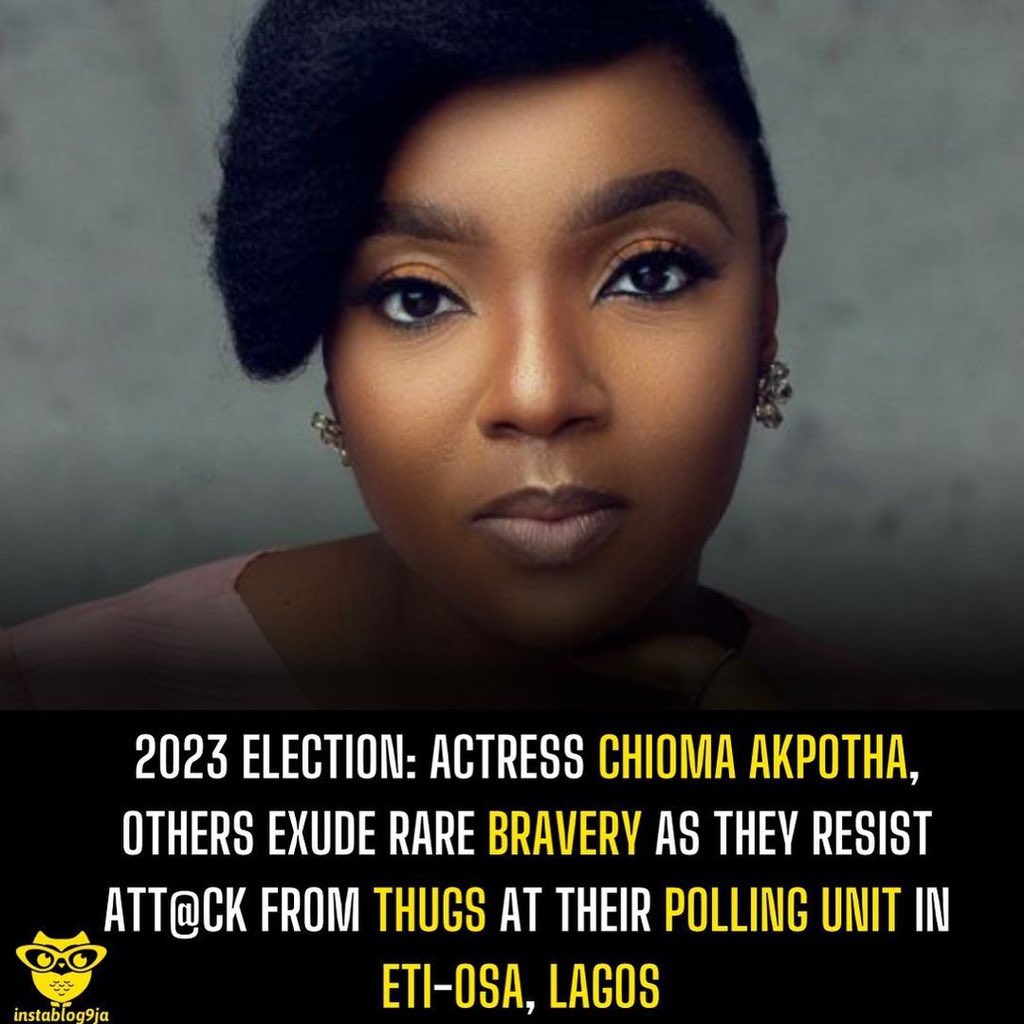 instablog9ja's tweet photo. 2023 Election: Actress Chioma Akpotha, others exude rare bravery as they resist att@ck from thugs at their polling unit in Eti-Osa, Lagos https://t.co/LVWFbHqYTt