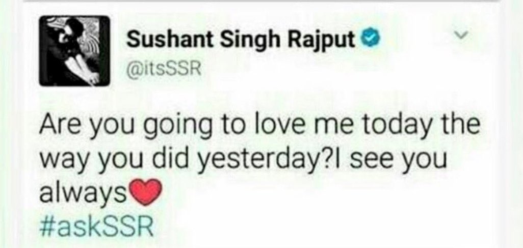 tandav29257392's tweet photo. Are you going to love me today the way you did yesterday?
I see you always ❤️
#askSSR

#SushantSinghRajput

Meethi Boliyaan Of Sushant https://t.co/m0iX4aeVcF
