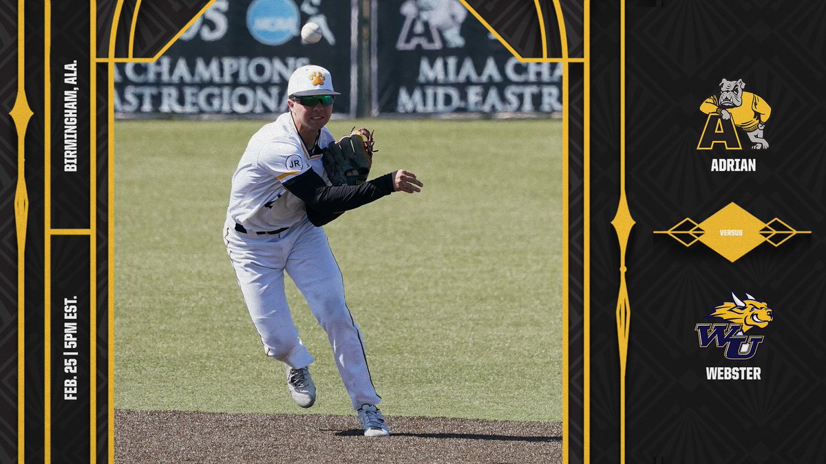 AdrianBulldogs's tweet photo. 🚨GAMEDAY🚨
⚾️ @AdrianBaseball vs. Webster
⏰ 5:00 PM EST.
📍 Birmingham, Ala.
📺https://t.co/uoV3hPNJ02
📊https://t.co/4gxlVIwnqj

#d3baseball #GDTBAB https://t.co/yEPregsmmF