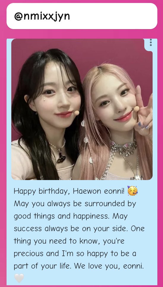<a href="/nmixxyjn/">JINNI.</a> 
My baby, Jinni... I miss you so much 🥺 Makasih udah luangin waktu untuk buat kejutan ini yaa. Love youuu 🤍🤍🤍