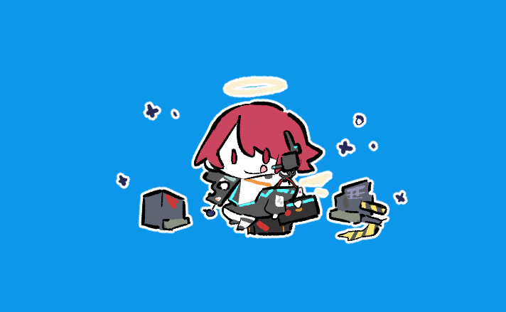 exusiai (arknights) 1girl halo detached wings red hair chibi blue background tongue out  illustration images