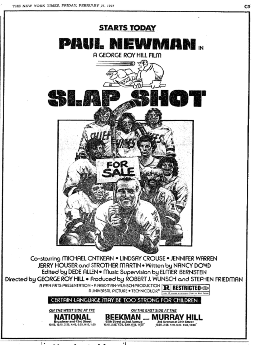 GeorgeRoyHill's SLAP SHOT opened OTD in 1977 starring PaulNewman. A sequel, SLAP SHOT 2: BREAKING THE ICE, went direct-to-video a quarter century later starring StephenBaldwin. Another sequel, SLAP SHOT 3: THE JUNIOR LEAGUE appeared on video 6 yrs later starring GreystonHolt.