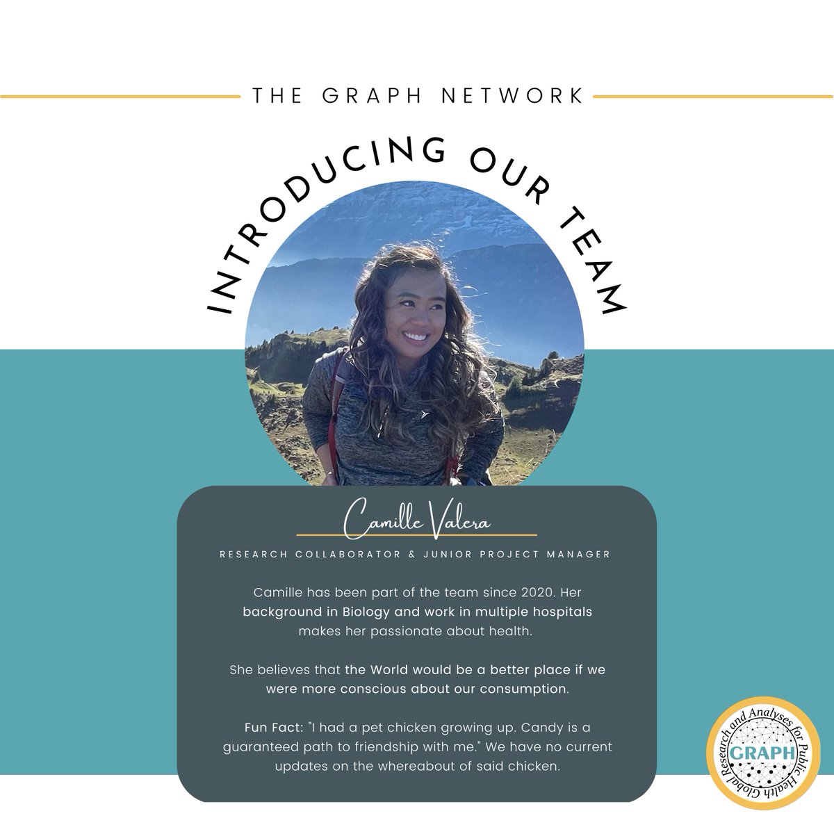 theGRAPHnetwork's tweet photo. This is Camille Valera, a valuable and longstanding member, here at GRAPH! Get to know more about her, and her contribution to our evergrowing network 🌏  #MeettheGraphers #MeetTGN #GRAPHNetwork #epidemiology
#reintroduction #BootCamp #GRAPH https://t.co/Ea1ISKsLFd