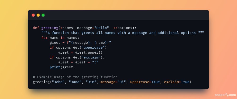 liz_koroleva's tweet image. Do you want to write more flexible and dynamic functions in Python?

Learn about *args and **kwargs! Get the inside scoop on how to use these powerful tools in our latest article.

Click now to up your Python game! 💻🔥

#PythonProgramming #ArgsAndKwargs #DynamicFunctions&quot;