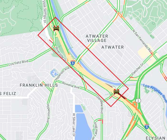 Image: Map. Flooding closure on I-5. 