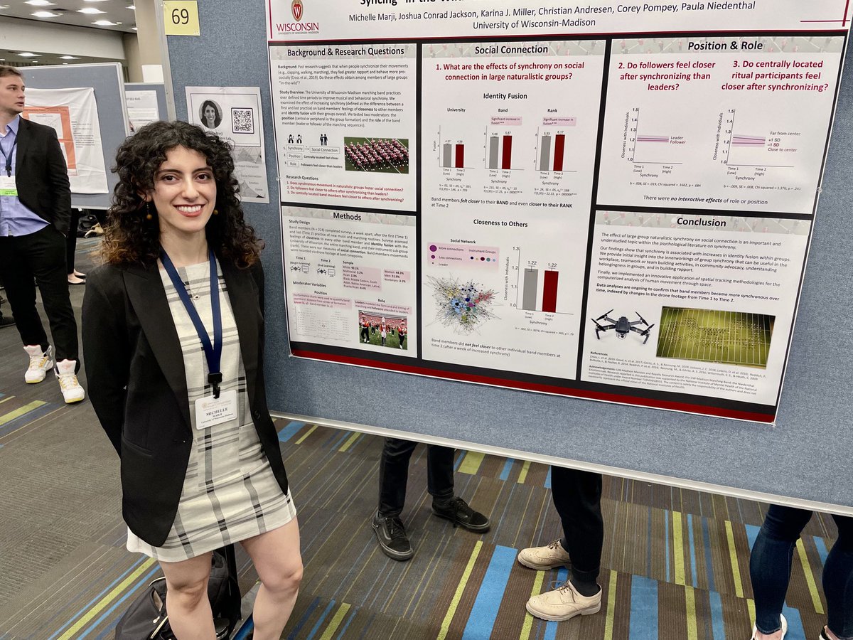 PaulaNiedenthal's tweet image. Congrats to ⁦@michellemarji⁩ on her first in person #spsp poster. Amazing work on synchronous marching and social connection. ⁦@SPSPnews⁩ #synchrony