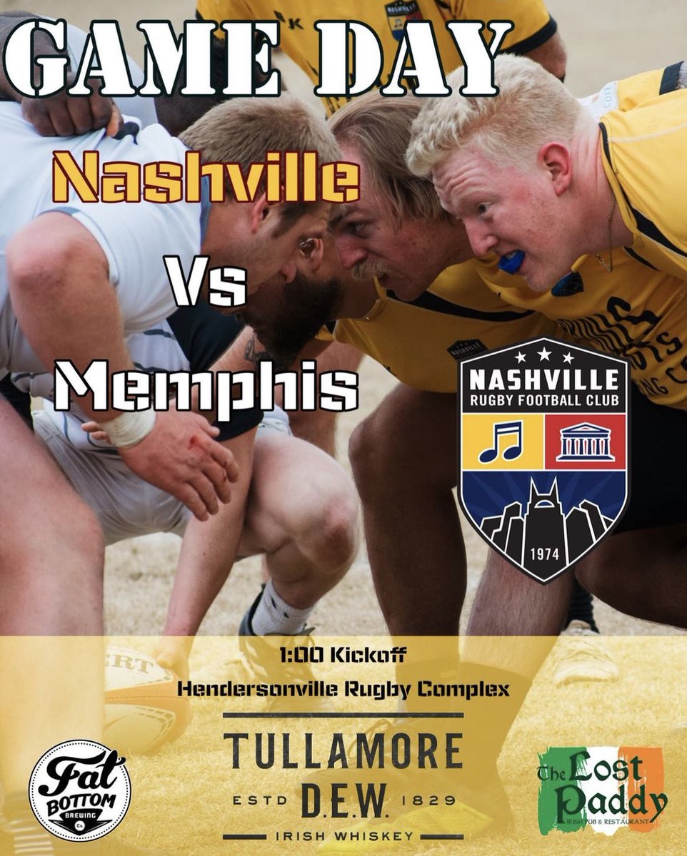 SATURDAY’S A RUGBY DAY!!! 

It's game day in Nashville! The boys have been preparing all week to take care of business.

Come out and support your local ruggers. Kickoff is 1 PM at the Hendersonville Rugby Complex. 

We'll see you there! 

#nashville #rugby #SaturdaysARugbyDay