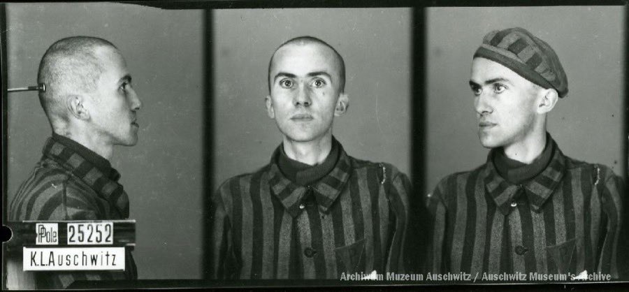 AuschwitzMuseum's tweet photo. 25 February 1942 | Among 26 Poles sent by Germans to #Auschwitz from #Montelupich prison in #Cracow was Juliusz Bobrowski, an actor of theatres in Lwów (Lviv), Warsaw &amp; Krakow. During the war he forged documents. He received number 25252. He perished in the camp on 14 March 1942. https://t.co/aBvuYpdGgW