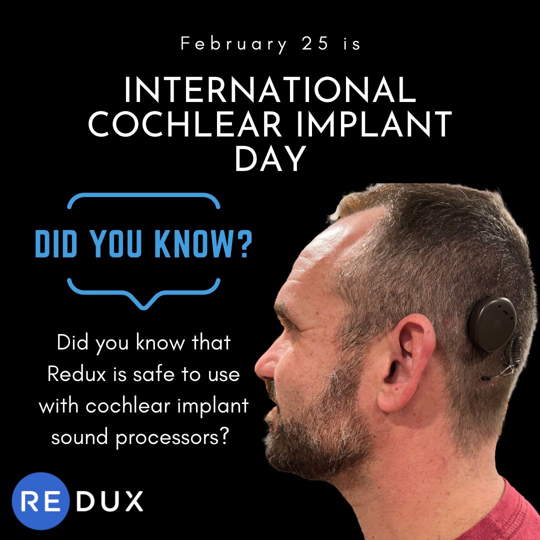 GetRedux's tweet photo. International Cochlear Implant Day (CI Day) takes place every year on February 25. CI Day is all about celebrating cochlear implants! Did you know that Redux is safe for Cochlear Implants? Learn more: https://t.co/3xporOMMuL https://t.co/LesLo0yWoi