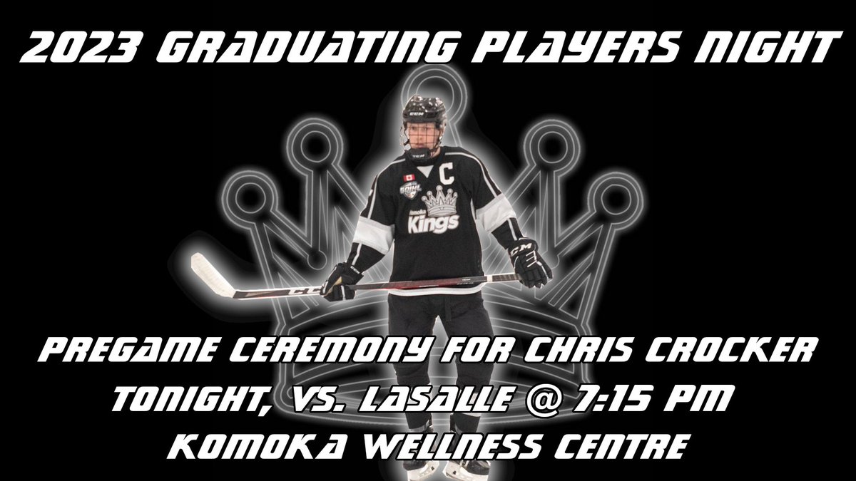 KomokaKings's tweet photo. It’s a Kings HOME GAMEDAY!
The last of the regular season, where we honour Chris Crocker and look to pick up a huge 2 points!
🆚 @lasallevipers
📍 Komoka Wellness Centre
🕖 7:15pm
📺 HockeyTV
#OurKingdom👑 #LASvsKOM #komoka #middlesex #gojhl #jrhockey https://t.co/R5zKl9pNko