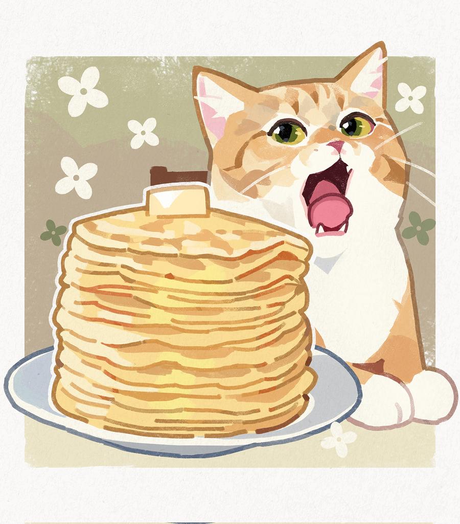 no humans fangs animal focus cat pancake food open mouth  illustration images