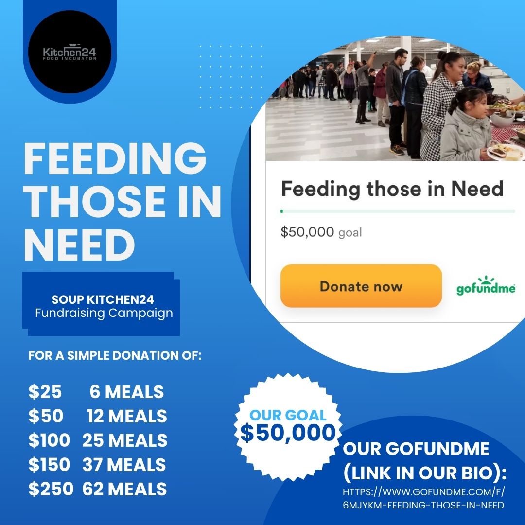 Kitchen24 needs YOUR help to feed our GTA community members. Join Kitchen24's movement to eliminate hunger in the GTA by donating and sharing this post. gofund.me/16eea13b💛

For any concerns or inquiries please feel free to contact us at: giveback@kitchen24.ca