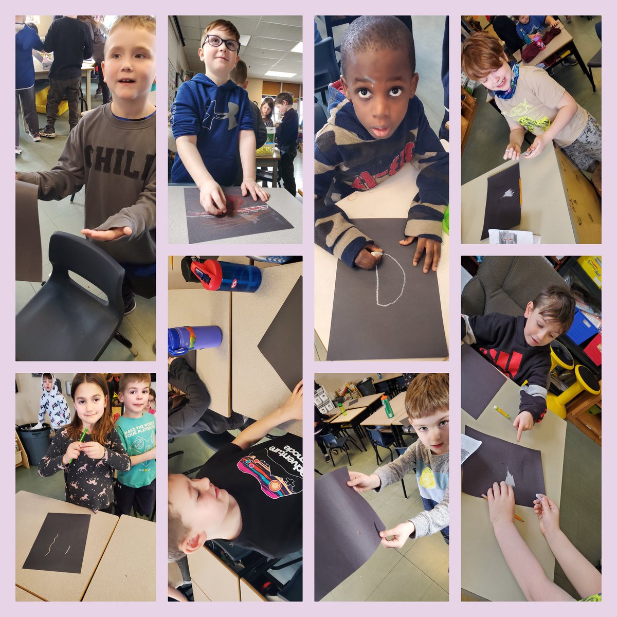 ms_holden1's tweet photo. Experimenting to see which tool shows up best on black paper: pen, pencil, highlighter, crayon, lead, chaulk or oil pastel. More exciting than we could have ever predicted! @Ms_Ryan1 @Hazelwood_Elem @NLESDCA @MUNEducation https://t.co/yqUB6xZecs