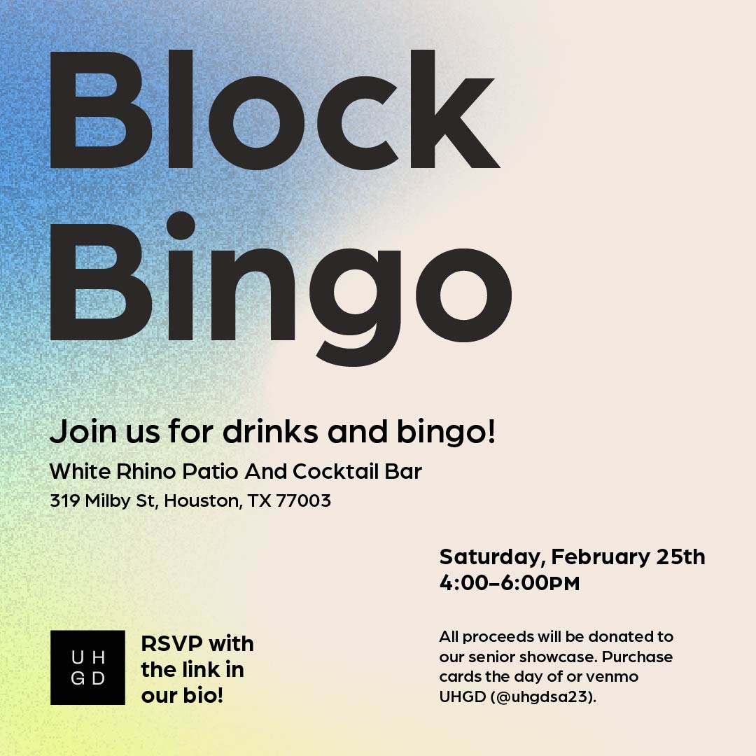 UHGAP's tweet photo. ✨  TODAY IS THE DAY!  Join Us for Bingo at White Rhino! ✨

The seniors are hosting a fundraiser for alumni to mingle and play bingo. All proceeds will be donated to the production of our annual senior show.

Sat, Feb 25th | 4–6PM
White Rhino Patio &amp; Cocktail Bar | 319 Milby St. https://t.co/w4rgbud6X9