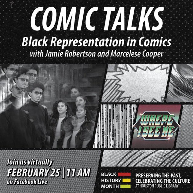WhereISeeMe's tweet image. ✨ONE HOUR FROM NOW✨
The WISM crew will be going live with @houstonlibrary to dive into 
Black Representation in Comics in celebration of #BlackHistoryMonth  Come join us!
calendar.houstonlibrary.org/event/9991334 #OneHoustonOneLibrary #ILoveHPL #WISM #blerd