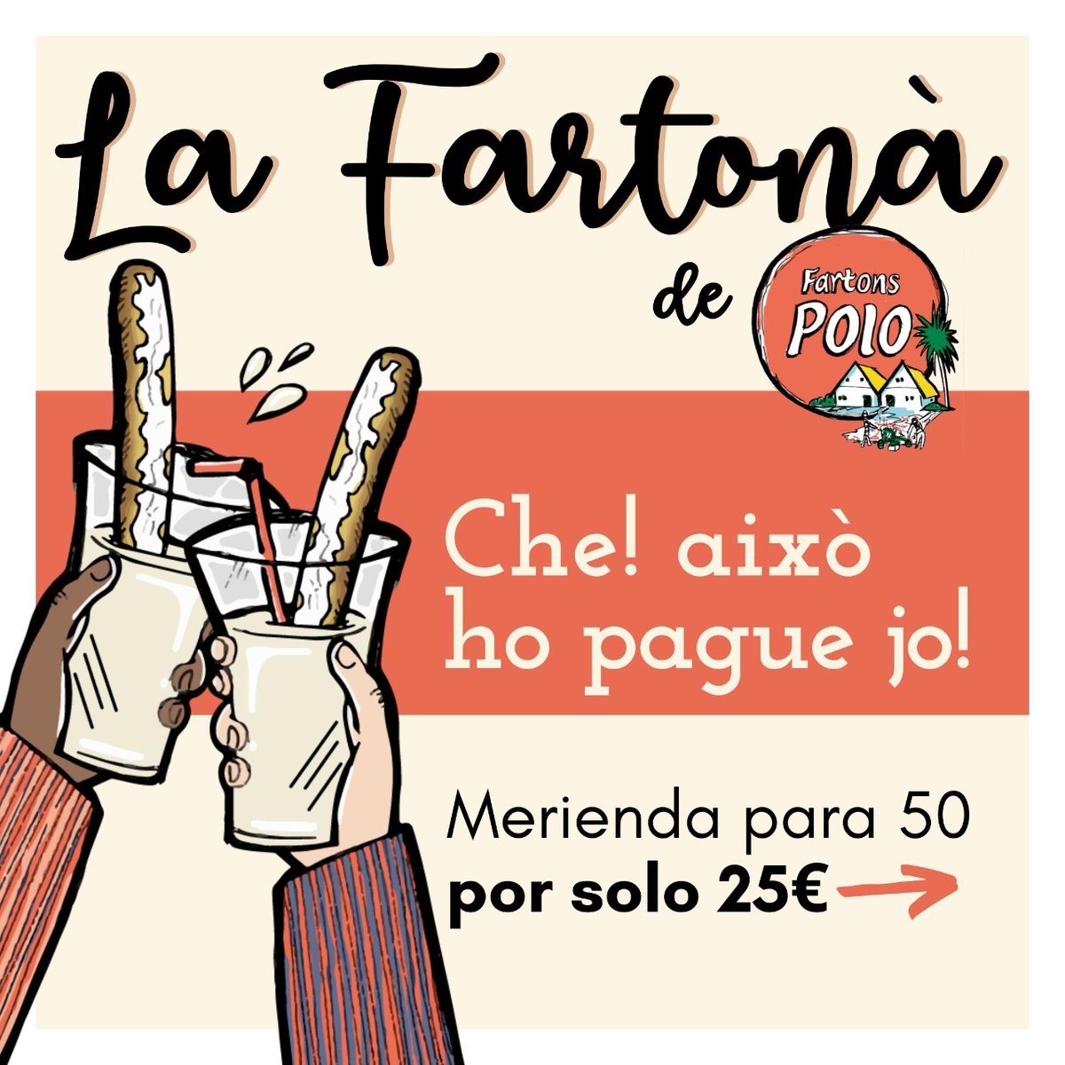 losfartonspolo's tweet photo. Propuesta muy TOP para estas fallas: La Fartonà! Nada hace tanto comboi como llenar la barriga, así que ya sea para una despertà con final feliz o para una merienda especial, os lo ponemos fácil (flipa, solo 0,50€ por persona). 🫶🏽🥖🥛

#falles2023 #fallesvalencia https://t.co/S1HXcujX9k