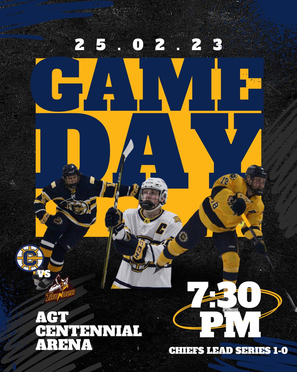 🏡 CHIEFS AT HOME 🏡
 
After a big win in OT last night in Carrot River, we welcome the Thunder to town for a rematch!

GAME 2️⃣
🕢7:30PM
Delisle Chiefs
🆚
Carrot River Outback Thunder
📍AGT Centennial Arena, Delisle, SK

Chiefs lead the series 1️⃣ - 0️⃣

#DelisleChiefsHockey 🔵🟡