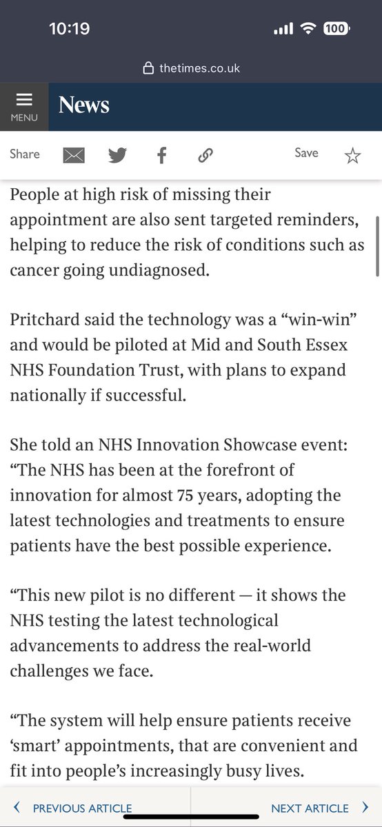 DeldarBenyamin's tweet photo. We’re working to deliver an extra 80-100,000 appointments across @MSEssex_ICS using our predictive #AI. 

It’s so much more than reminding. We are using this tech to deliver equity and access so the 5.6m waiting for care are a thing of the past #nhs #backlog @thetimes @TheSun https://t.co/yum7KU93r9
