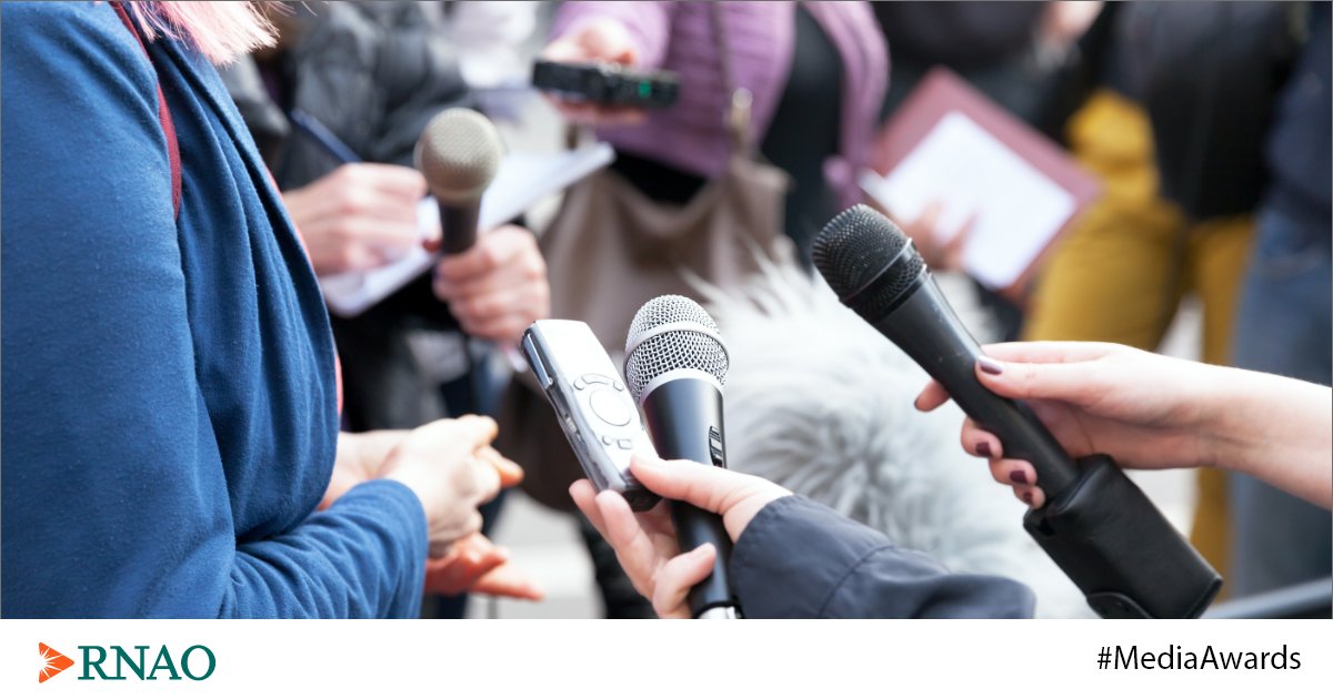 #Journalists: Have you submitted your nursing/health-care story for RNAO's #MediaAwards🖊️ competition yet? 

Don't wait, submit your best from 2022 today (deadline is 4:30 p.m. ET on Feb. 28): RNAO.ca/about/awards/m…  
<a href="/DorisGrinspun/">Dr. Doris Grinspun 🇨🇦 RN, PhD, FAAN, O.ONT</a>