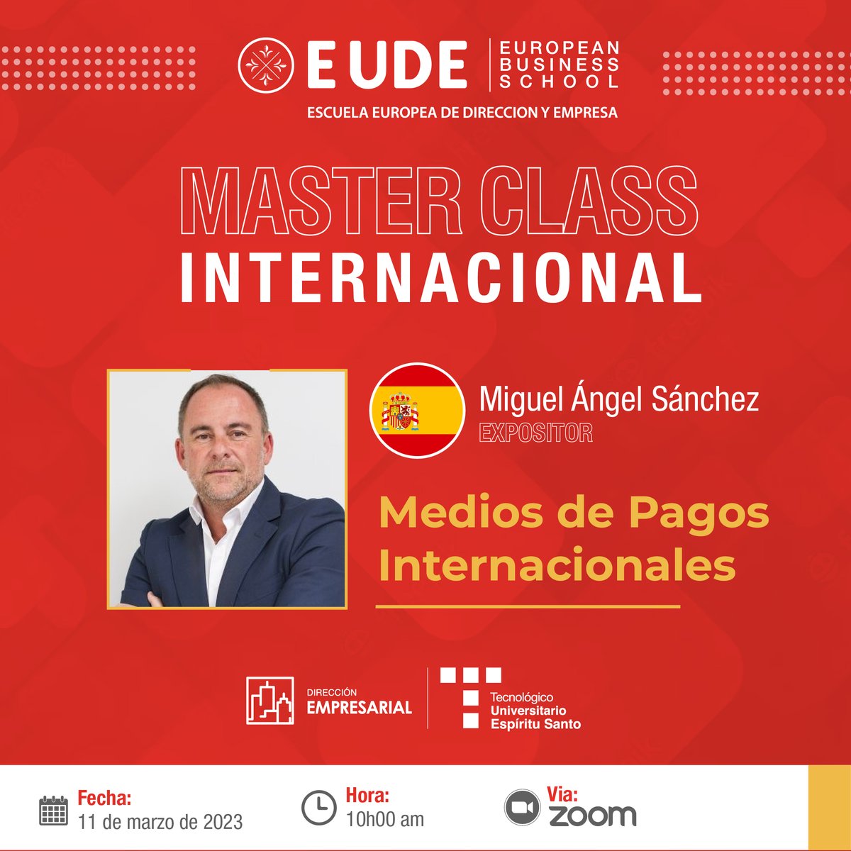 TesEcuador's tweet photo. Estamos a punto de celebrar nuestra próxima #MasterclassInternacional 👨🏻‍💻 con algunos de los mejores empresarios y mentes innovadoras del sector 📦🌎. Sólo tienes que inscribirte aquí: [https://t.co/kA1eiPzZDt]

¡Nos vemos!
🗓️ 11 de marzo
⏰ 10h00
👨🏻‍💻 Vía Zoom: 82210921354 https://t.co/wzFVNh5wPB