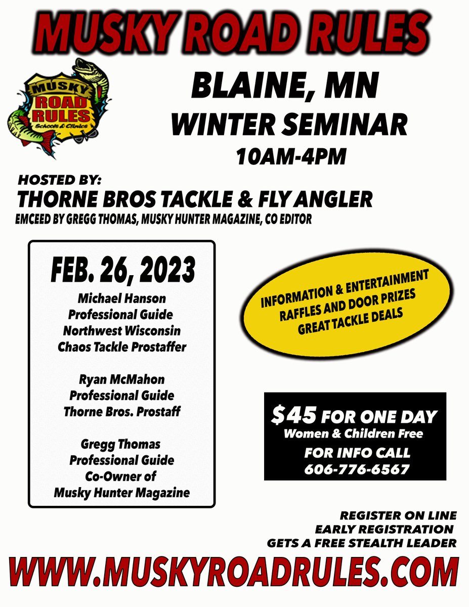 muskyhuntermag's tweet photo. Cabin Fever Clinic TOMORROW at Thorne Bros Tackle &amp; Fly Angler in Blaine, MN 10am to 4pm - Stop by seats are still available! https://t.co/1PL45OjlbW