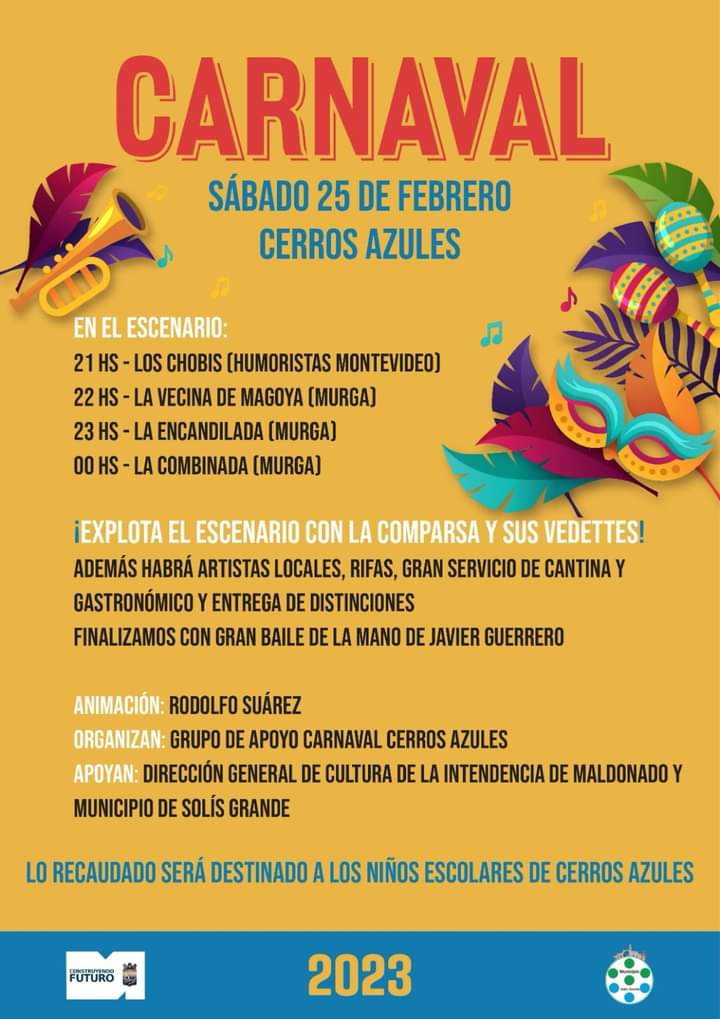 🎭SOLÍS GRANDE, TAMBIÉN ES CARNAVAL

🤹Durante el mes de febrero, en nuestras localidades, se están celebrando eventos con una interesante grilla artística para toda la familia. 

🎉 ¡Hoy nos toca celebrarlo en Cerros Azules desde las 21:00h!