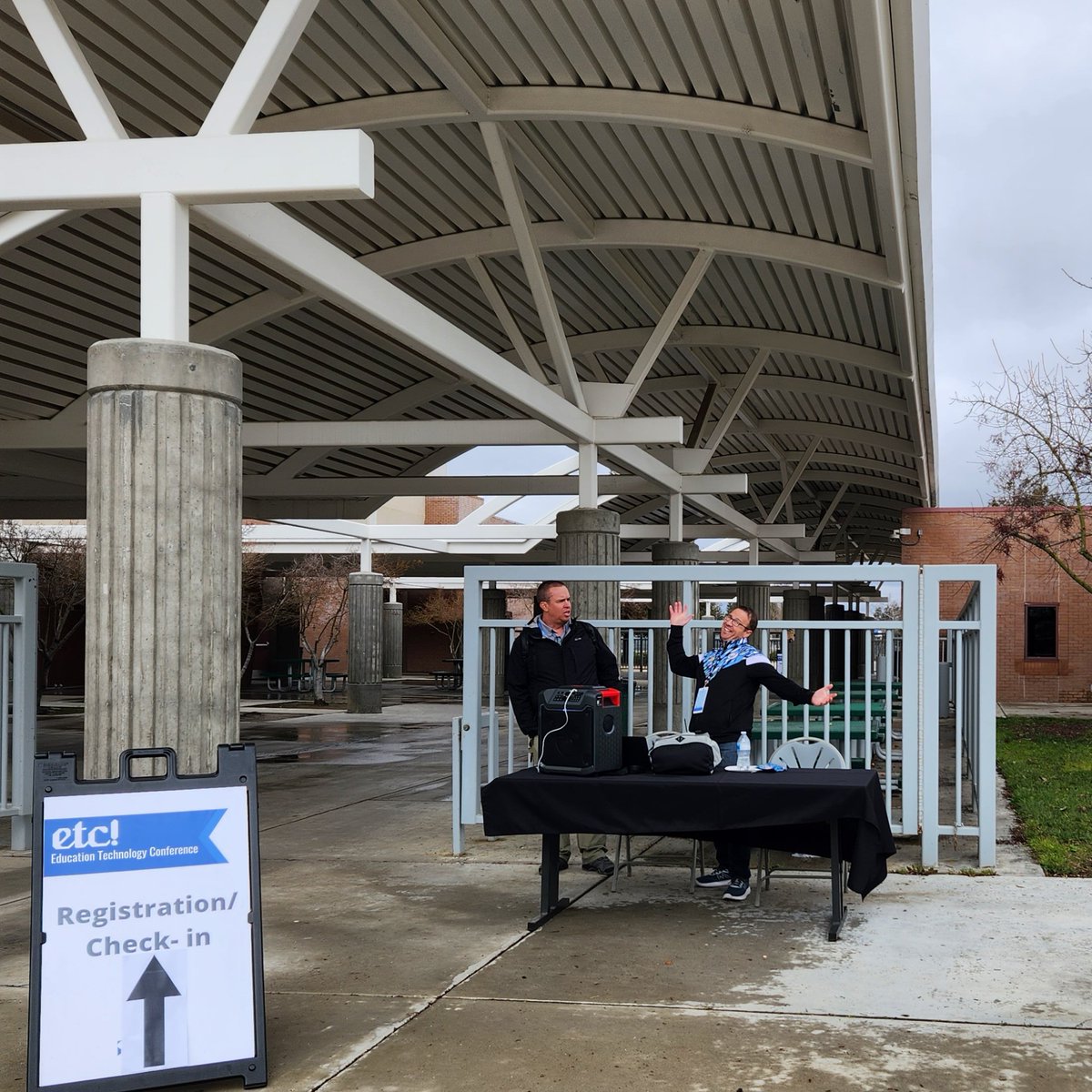 DJ Gregg, helping us move to stay warm in the lunch line. #SpringETC