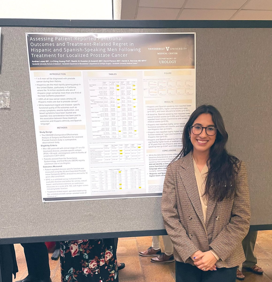 Andrea Lopez (@andrea_a_lopez1) on Twitter photo Had a great morning presenting on functional outcomes and treatment-related regret in Hispanic and Spanish-speaking men w/ localized prostate cancer! Thank you to my amazing mentor <a href="/DanBarocas/">Daniel Barocas</a> for allowing me to share our work! #MVTCPSymposium2023 #HealthDisparities #CancerEquity Had a great morning presenting on functional outcomes and treatment-related regret in Hispanic and Spanish-speaking men w/ localized prostate cancer! Thank you to my amazing mentor <a href="/DanBarocas/">Daniel Barocas</a> for allowing me to share our work! #MVTCPSymposium2023 #HealthDisparities #CancerEquity