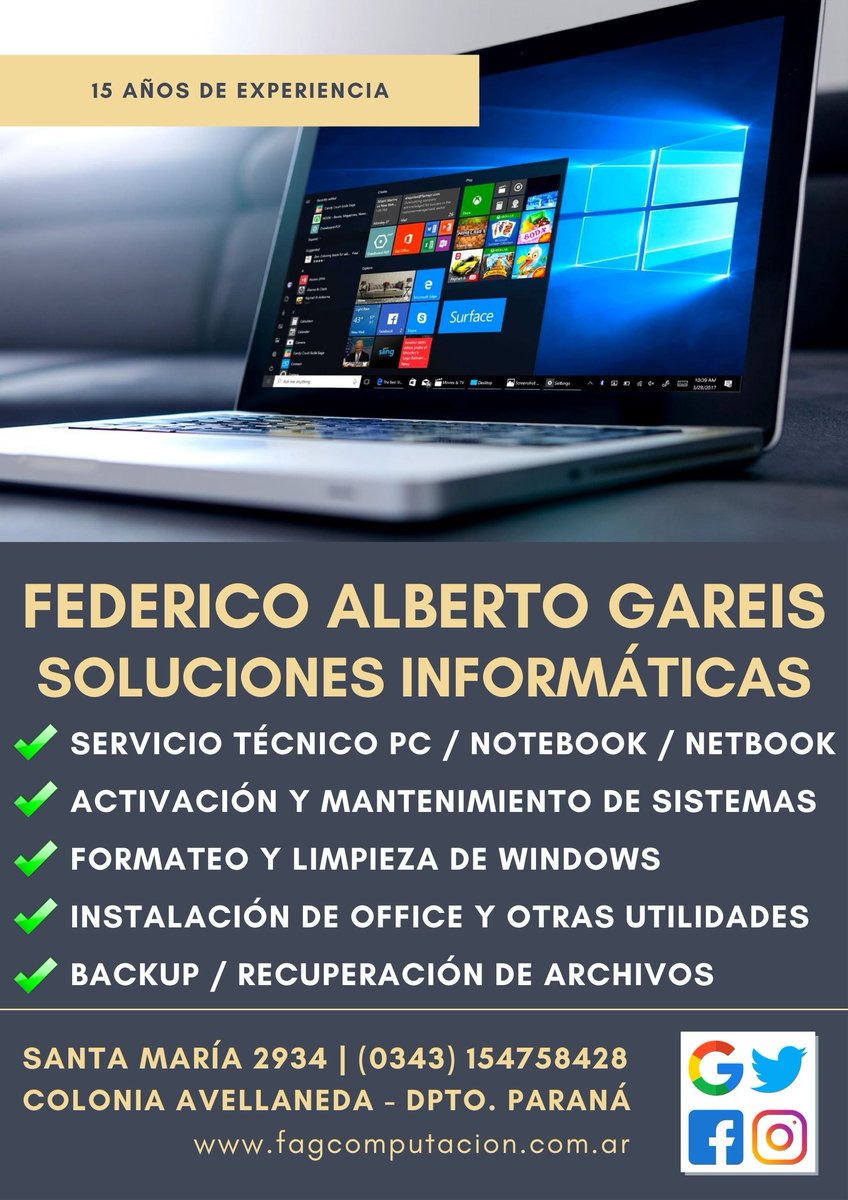 Fede_Gareis's tweet photo. #Service #PC #Notebook #Netbook #ServicioTecnico #Computacion #Informatica #Computadoras #Windows #Formateo #Mantenimiento #Virus #Office #VHS #Web #Hosting #Streaming #Radio #ColoniaAvellaneda #SanBenito #Parana #SauceMontrull #VillaUrquiza #Tabossi #Viale #LaPicada #OroVerde https://t.co/HMmDAKEkIW