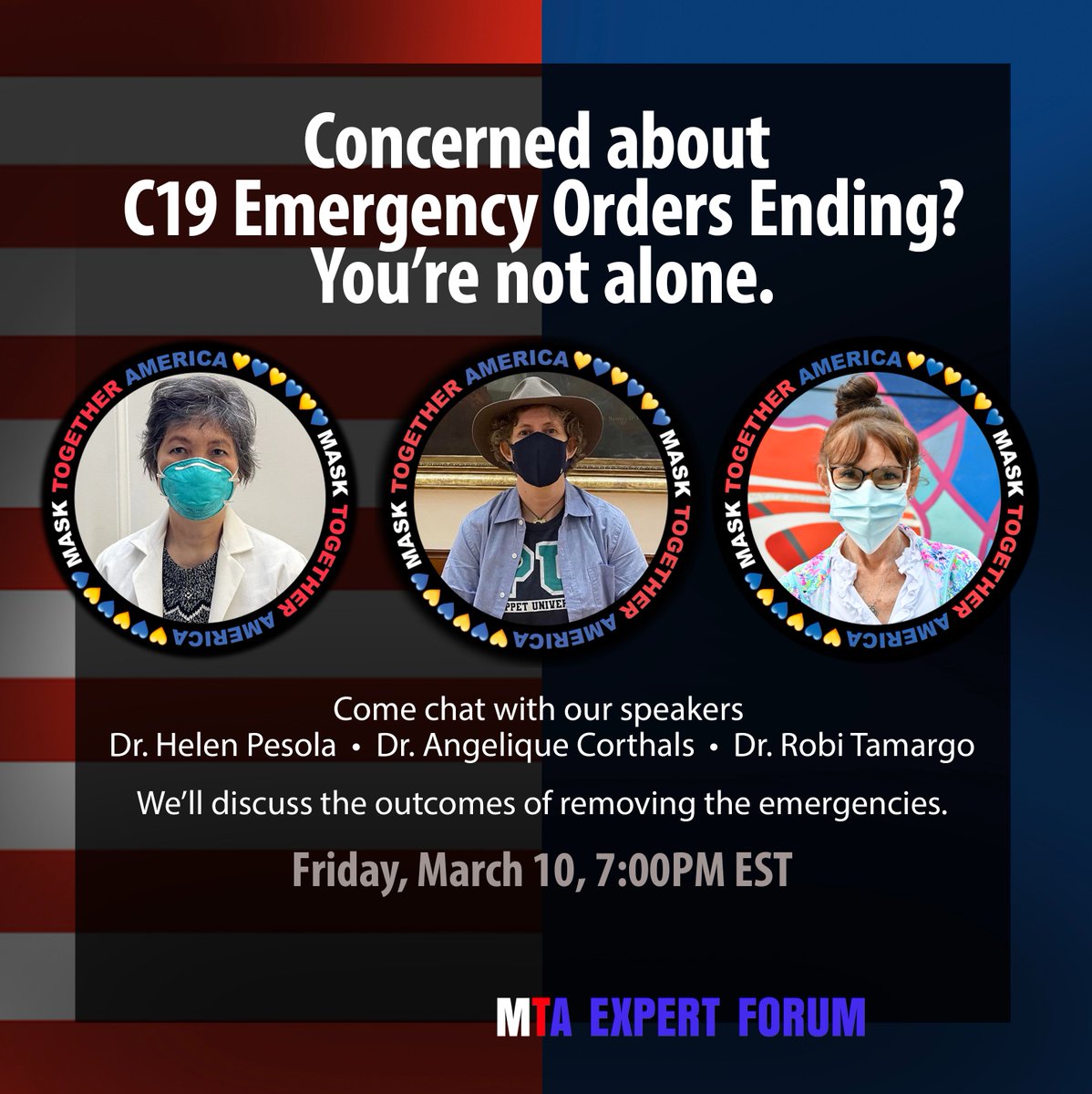 Join us Friday March 10, 7pm EST for an Expert Forum
Topics:
👉 Outcomes of removing the emergencies
👉 Actions we can take for both activism &amp; personal safety
👉 How we can help end this global health crisis
Send us your questions!
Join Meeting: meet.google.com/wnw-cvoi-eqm