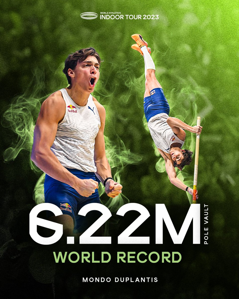 World Athletics (@worldathletics) on Twitter photo WORLD RECORD* 😳
Magic <a href="/mondohoss600/">Mondo Duplantis</a> 🇸🇪 flies over 6️⃣.2️⃣2️⃣m at the <a href="/AllStarPerche/">All Star Perche by SCC</a> in Clermont-Ferrand 🤯
And it's his 60th jump over 6.00m in his career 🥳
*Subject to the usual ratification procedure WORLD RECORD* 😳
Magic <a href="/mondohoss600/">Mondo Duplantis</a> 🇸🇪 flies over 6️⃣.2️⃣2️⃣m at the <a href="/AllStarPerche/">All Star Perche by SCC</a> in Clermont-Ferrand 🤯
And it's his 60th jump over 6.00m in his career 🥳
*Subject to the usual ratification procedure