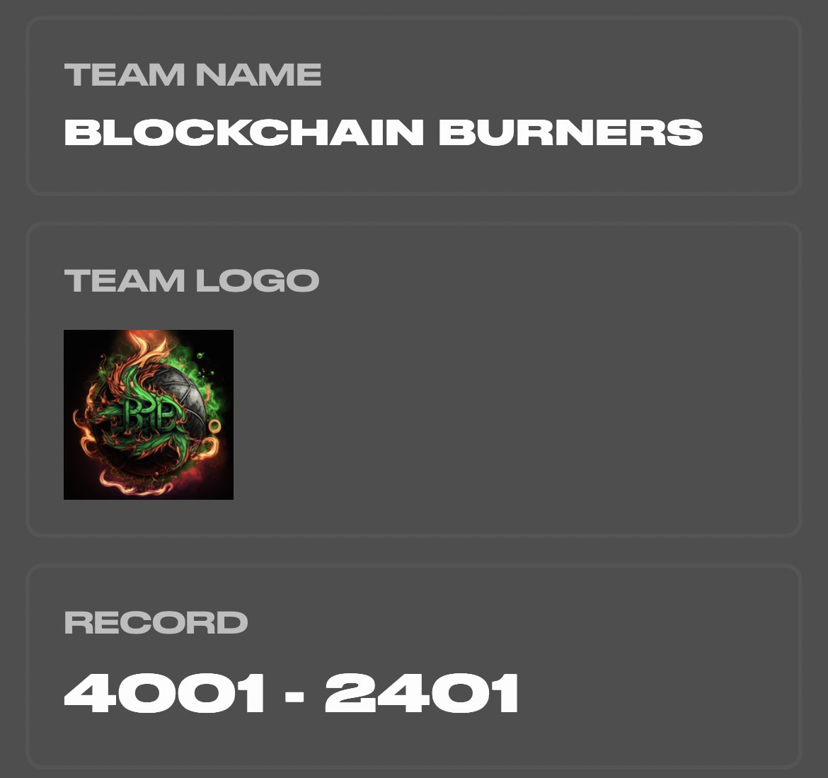 BlockchnBurners's tweet photo. @BlockchnBurners did a thing with @PlaySwoops  - 4001 wins, and have to appreciate all those teams who are grinding along with us! Keep crushing it! https://t.co/YwQR1tbf94