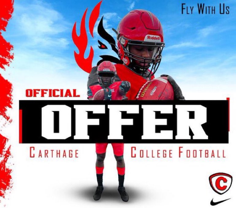 Blessed to receive an offer from <a href="/Carthage_FB/">Carthage Football</a> 🔴⚫️ <a href="/CoachDustinHass/">Dustin Hass</a> <a href="/fkarczewski1/">Frank Karczewski</a> <a href="/CoachBDeArmond/">Bobby DeArmond</a> <a href="/thelivecoachJ/">Jalen White</a>