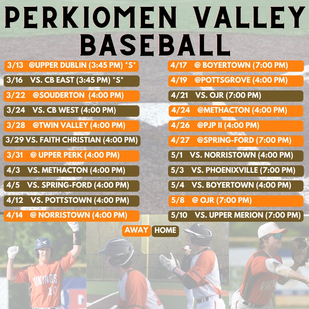 2023 Schedule for the Perkiomen Valley Vikings!
**Senior Night May 10th vs. Upper Merion**