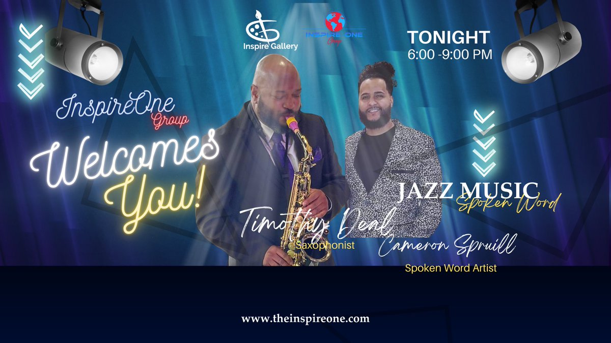🎷🎤🎶 Join us tonight at Inspire Gallery for Jazz Night & Spoken Word featuring Tim Deal on saxophone and Cameron Spruill on the mic. Don't miss this soulful and poetic experience! #JazzNight #SpokenWord #InspireGallerySBY #EasternShoreMD #SalisburyMD #InspireOne