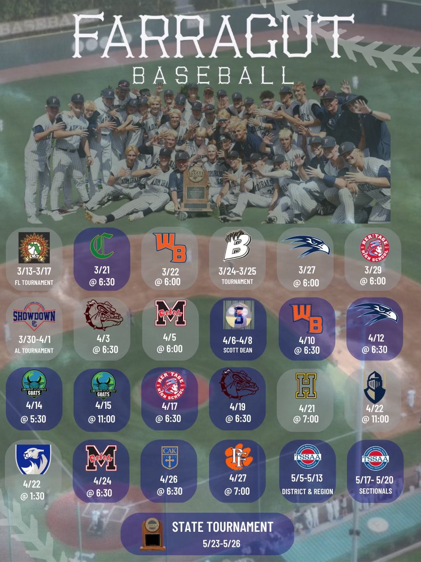 Farragut Baseball on Twitter "Farragut Admirals 2023 Schedule"