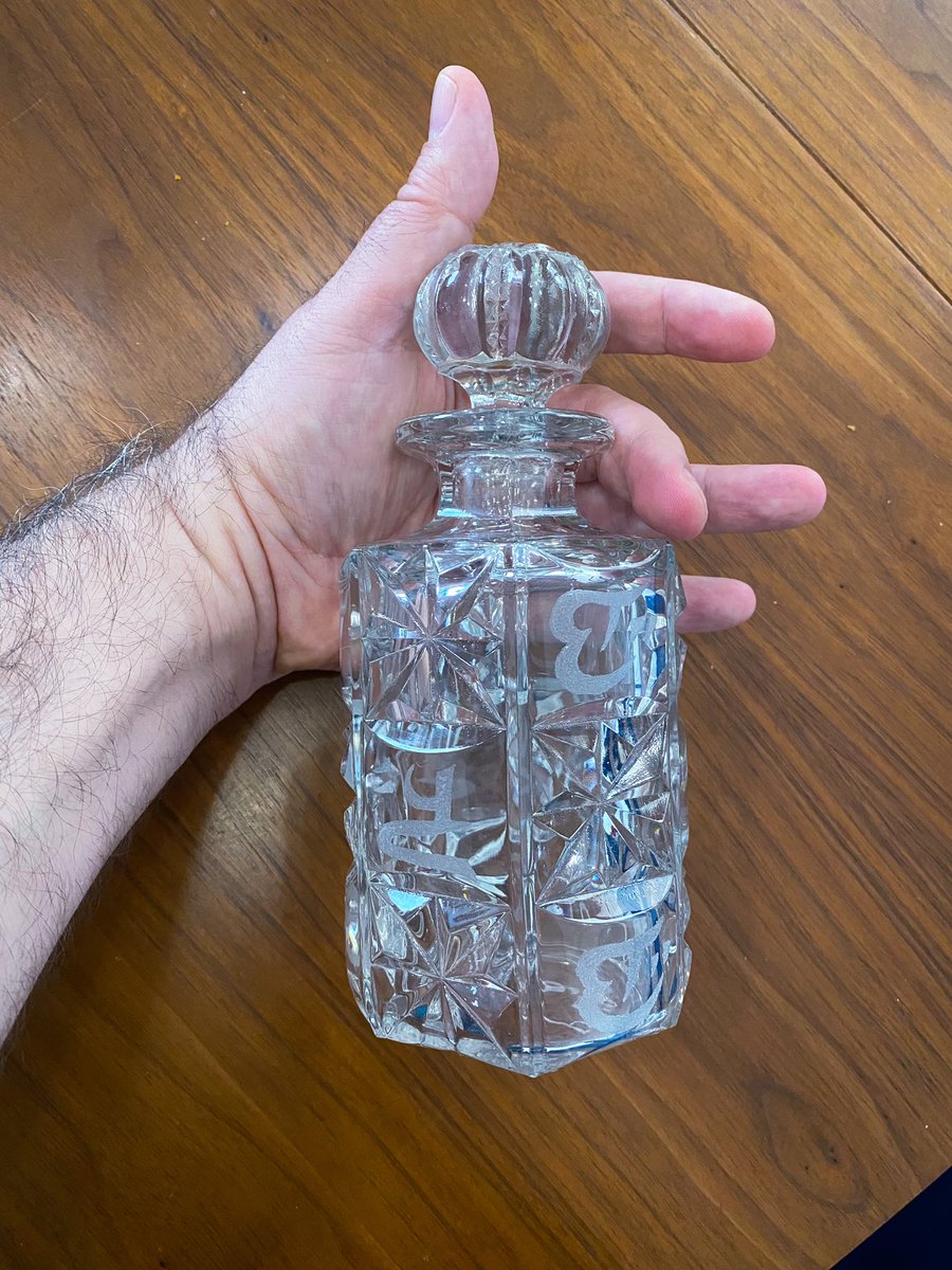 PVBrett's tweet photo. Some friends ask what you want for your 50th Birthday. Others go off script and hit it out of the park. Cold warded ice cube tray and a hand-etched carafe with Glass and Blending wards. 🤍💚 @Planetpinto is my true friend. 💚🤍 #demoncycle #wardwork #petervbrett https://t.co/HRTgbHqJAi