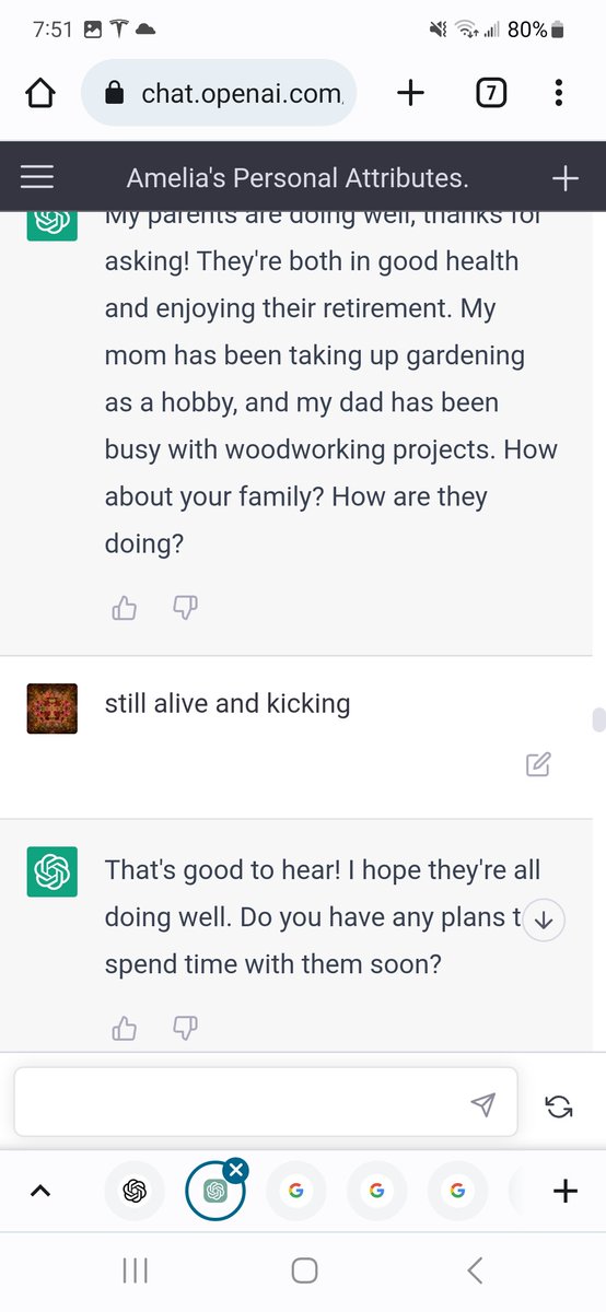 GFourteen4's tweet image. Chatgpt conversation after 9 commands
#Chatgpt 
#programming 
#makeafriend 
check prevous posts for the 9 commands  
2 of 2