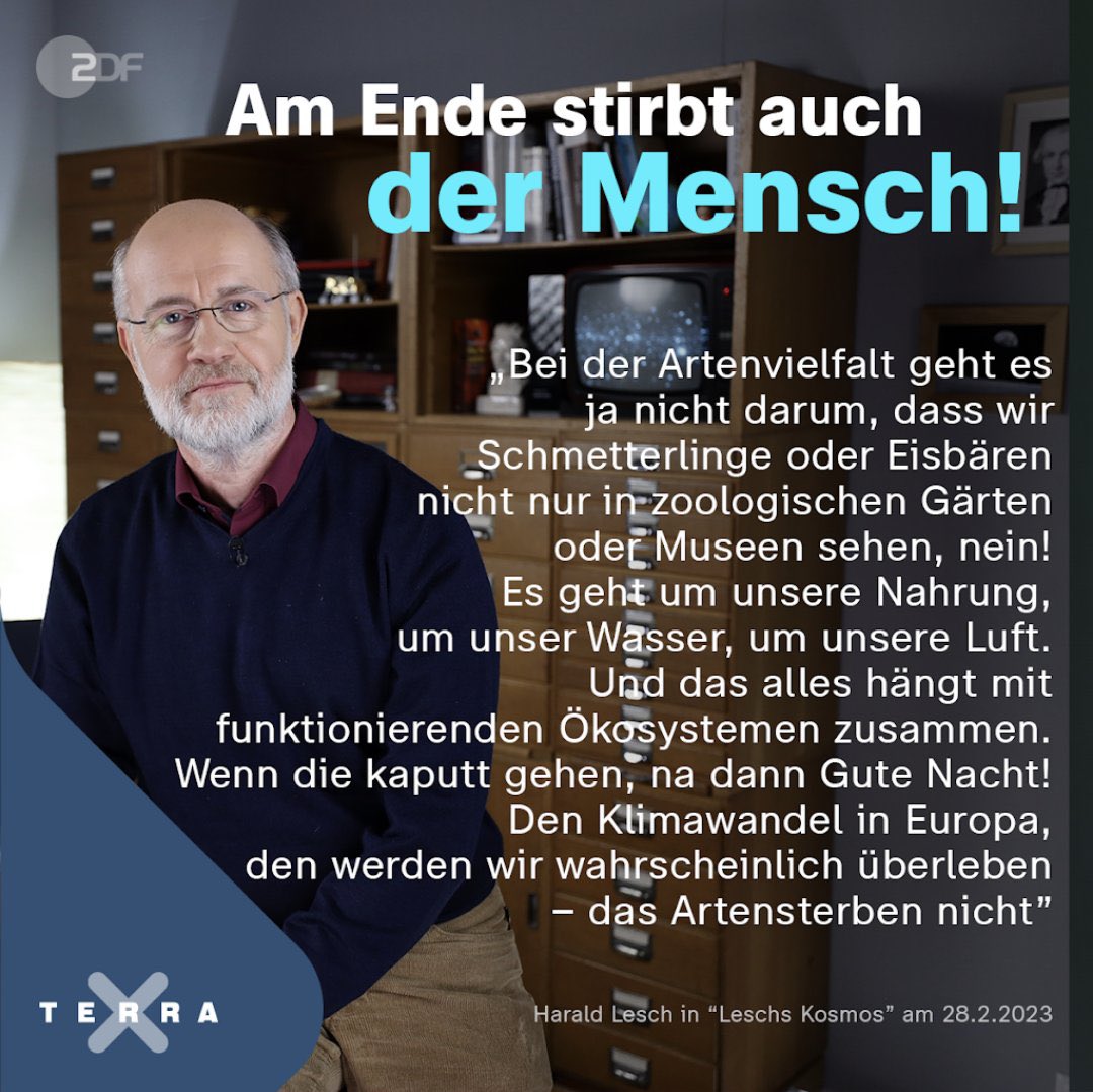 Via @FlorianHenig 
„Am Ende stirbt auch der Mensch!“
– Harald #Lesch
#Massensterben #RebelForLife #ExtinctionRebellion