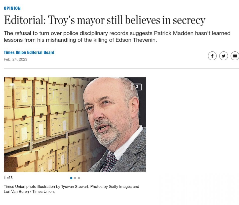 TroyDSA's tweet photo. We strongly support the conclusions of the @timesunion
Editorial Board in this article - Mayor Madden has gone to great lengths to conceal police misconduct, against the will of the people.
https://t.co/9nplgpfPrh https://t.co/tqFkcoztGb