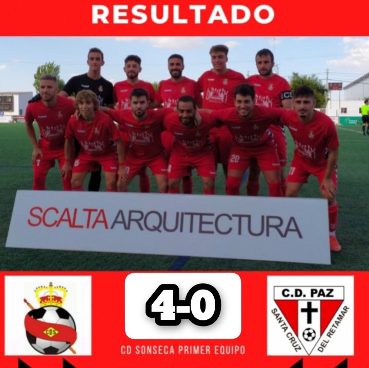 🏁 FINAL DEL PARTIDO

💯 Gran partido de nuestro PRIMER EQUIPO para seguir peleando por el objetivo del ascenso

🔴 <a href="/CDSonseca/">C.D. Sonseca 🔴</a> 4️⃣-0️⃣ CD PAZ ⚪

⚽ ⚽ Álvaro Gómez 
⚽ Dani Muñoz
⚽ Mario Ventas

💪 ¡Enhorabuena chicos!

#CDSonseca