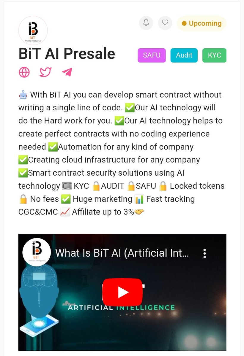 🦄🦄🦄🦄
As we prepare for our pre-sale (fairlaunch) on pinksale, we want to notify everyone to get ready with their bnb 🔶🔶
🦄 Pre-sale Link: pinksale.finance/launchpad/0x19…

➡️ Beware Of scammers, no admin will message you.
This will be one of the biggest launch in February.
#BTC #BiT