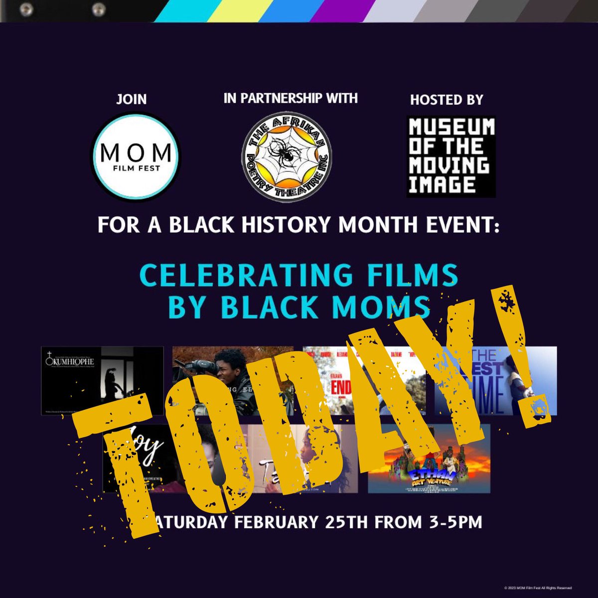Hope you can join us TODAY to celebrate the works of Black Mothers in Film. In person at the Museum of the Moving Image from 3-5pm. Tickets still available at momfilmfest.org

Promo code BLACKHISTORY2023 gets you 20% off your ticket!!!