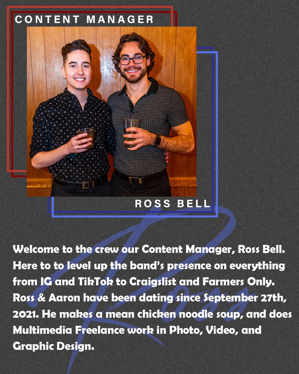 arispaulband's tweet photo. Ross &amp; Aaron have been dating since September 27th, 2021. He makes a mean chicken noodle soup, and does Multimedia Freelance work in Photo, Video, and Graphic Design. (2/2) https://t.co/lbvrS3yJOp