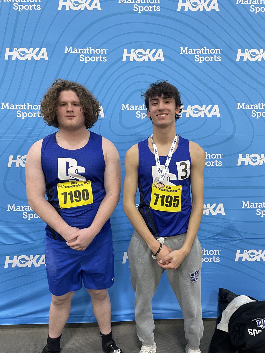 dscoachbennett's tweet photo. Matt Darin broke the school record in the shot put! Matt Rooney placed 7th in the 1000 and is headed to New Englands! What a day at The Meet of Champions-the top track athletes in the entire state! https://t.co/aFVncmLWQO