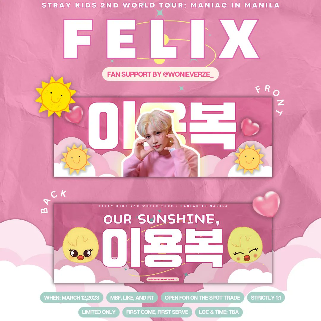 wonieverze_'s tweet photo. 📌Stray Kids Maniac in Manila fan support for #FELIX🐥
—by @wonieverze_

🗓️:March 12,2023
📍:TBA
⌚:TBA

🖇️open for ALL STAYS!
🖇️see thread for details

see you on d-day!!
#SKZinManila2023
#SKZinMNL2023 #MANIAC_IN_MANILA https://t.co/4z3uU6PuqL