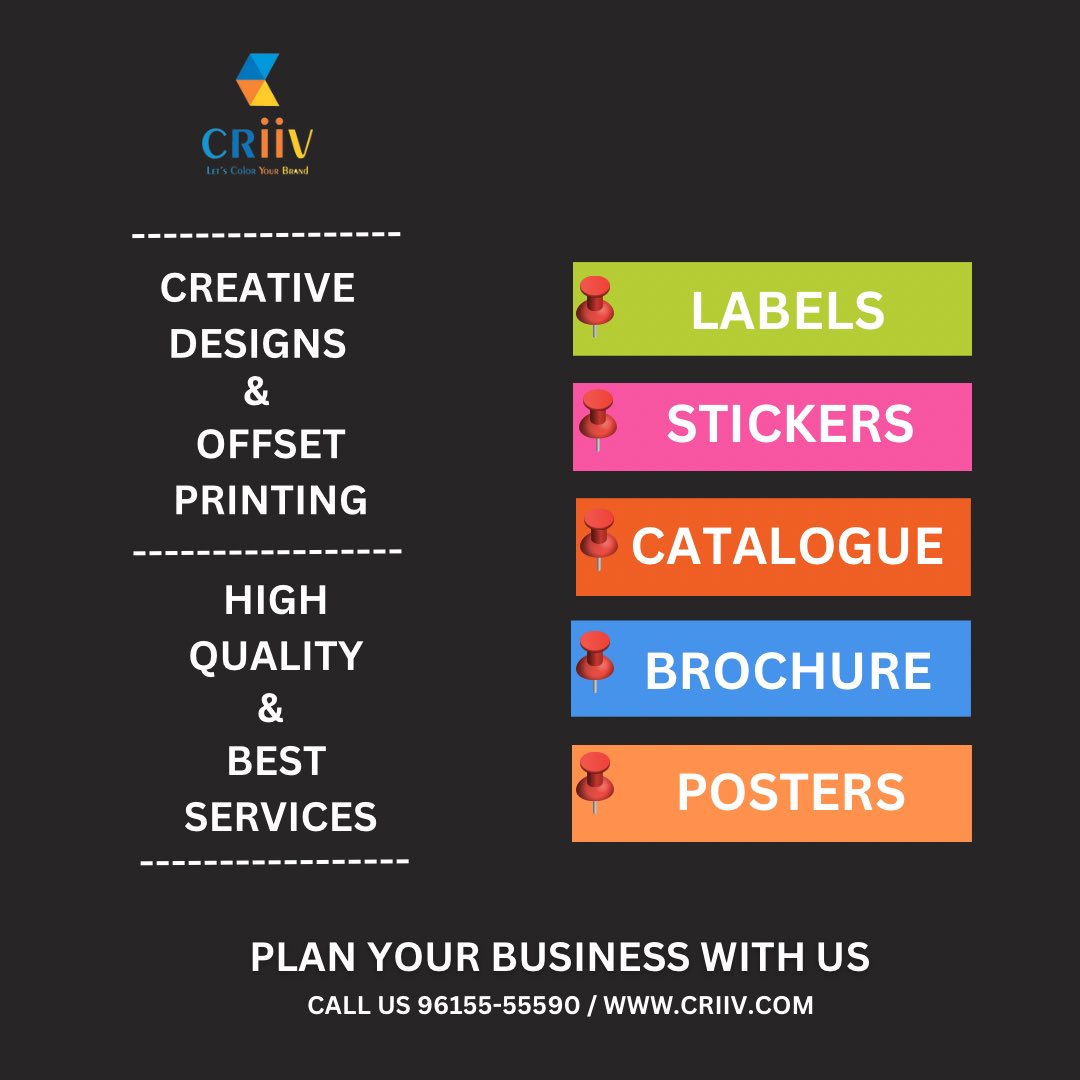 criiv_india's tweet image. Creative Design ॥ Offset Printing ॥High Quality 
Services Are :-
Labels | Stickers | Catalogue | Brochure | Posters
.
.
For more details visit our website Criiv.com or call us 9615555590 / 09
.
.
#labelsprint #stickerprint #catalogueprint #brochureprint #posters