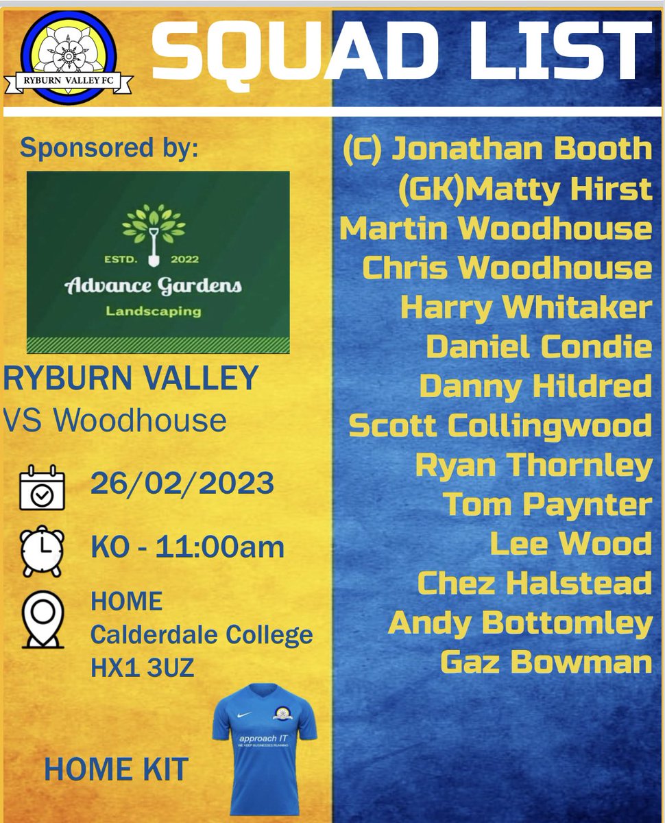 FcRyburn's tweet photo. SQUAD ANNOUNCEMENTS: Tomorrow’s squad lists for two important league fixtures! #halavalley https://t.co/tL1nO6w3Vy